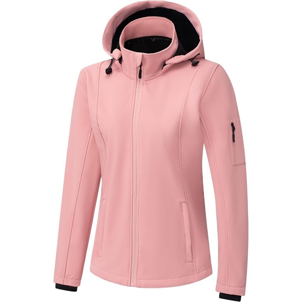 Women's Vest Hooded Jacket Coat Light Pink Fleece Winter Warm Zippered Pockets - Picture 3 of 9
